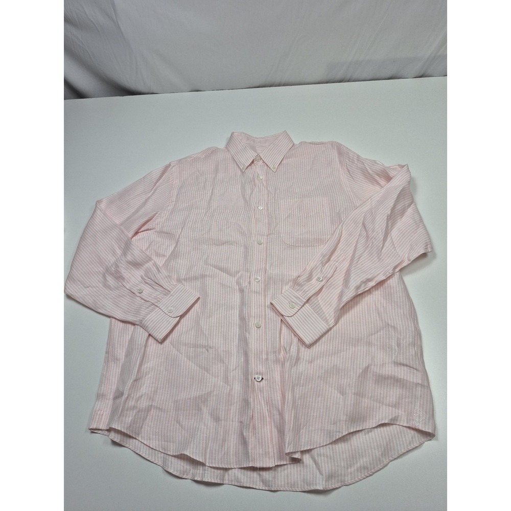Purdey Shirt Mens XL Pink Striped Linen Button Down Long Sleeve Lightweight